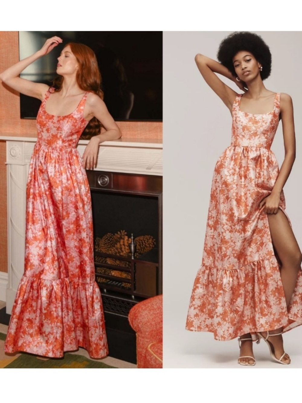 Hutch Beanie Orange Pink Floral Metallic Sparkle Dress with Pockets Size 8